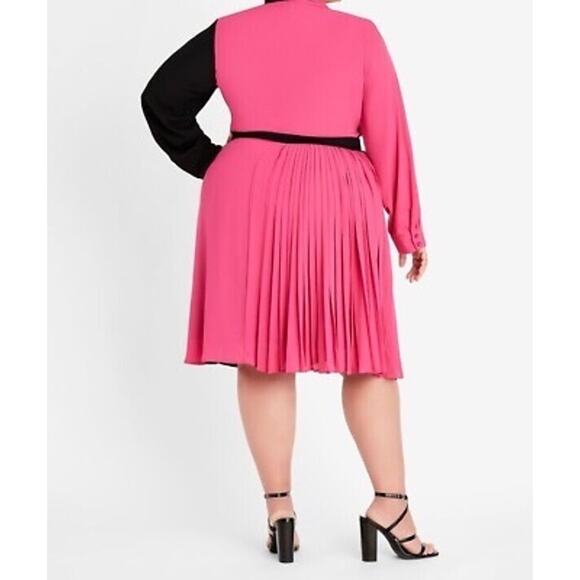 Ashley Stewart Pink Black Pleated Long Sleeve Dress Size 16 - Picture 4 of 8